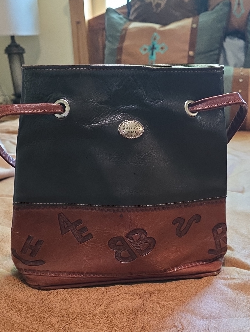 American West Black and Brown Two-Tone Leather Shoulder Bag